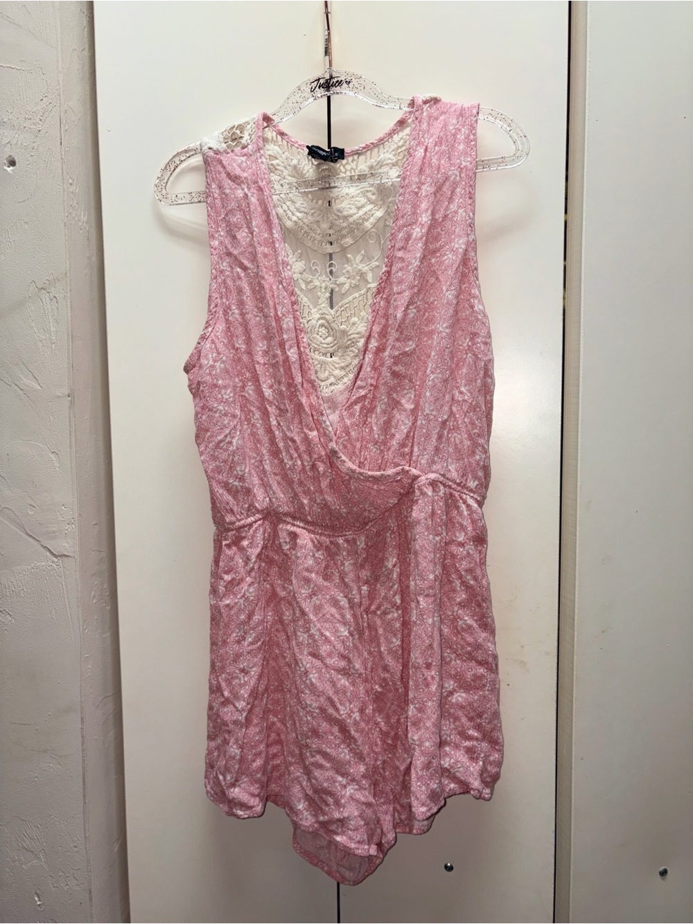 Rue21 Light Pink Lace-Back Wrap Romper